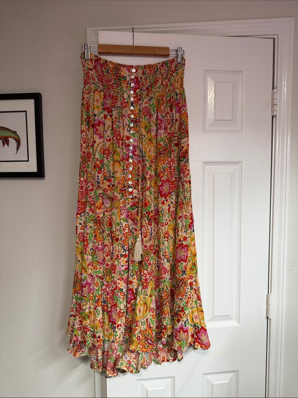 Cynthia Rowley Floral Button-Front Maxi Skirt in Pink Yellow Green Orange
